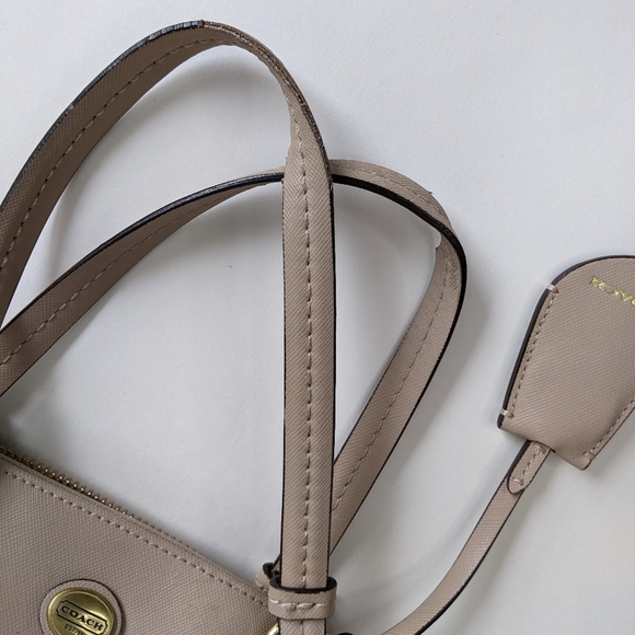 Coach Genuine Leather Cora Dome Satchel Top Handle Zippered Taupe Beige - Picture 12 of 15